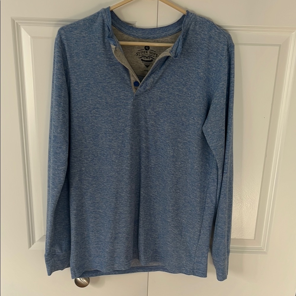 Blue Long Sleeve Henley Shirt